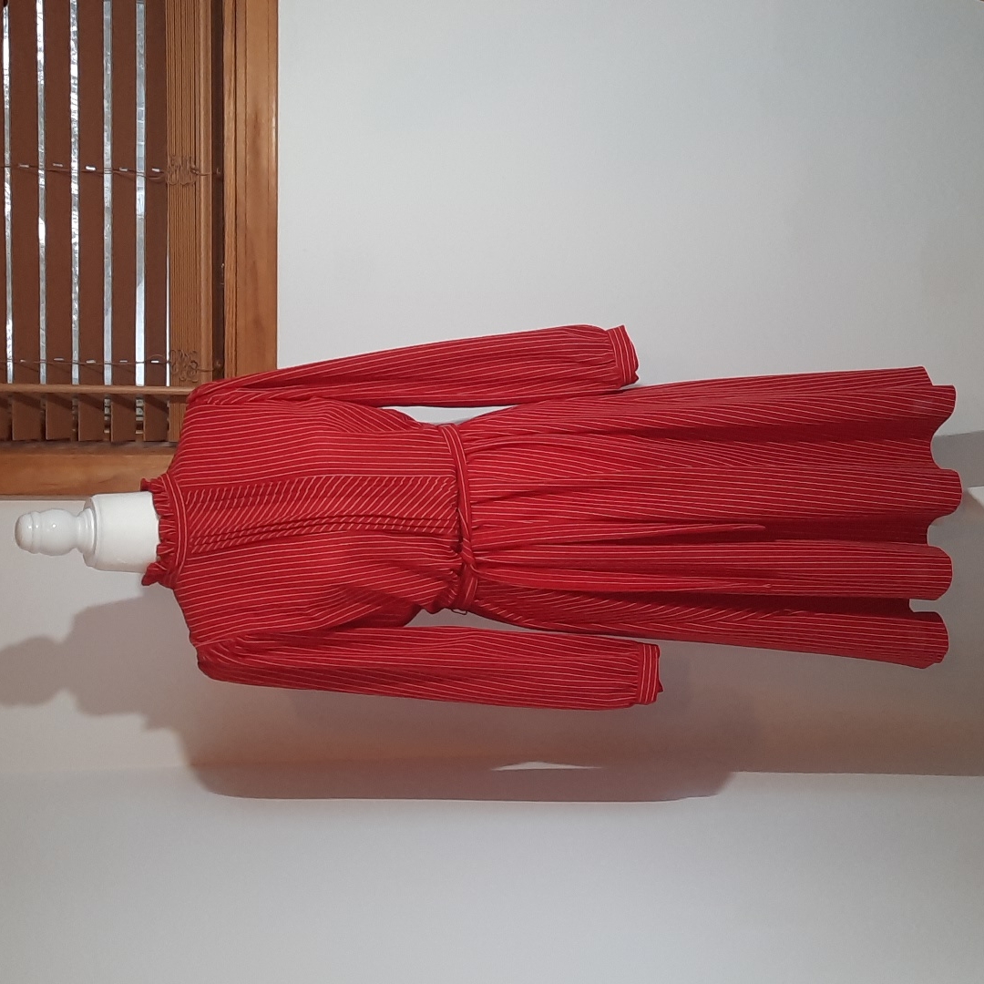 Vintage Miss Oops California Pinstripe Pleated Chest Red Dress Size 8